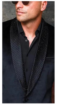 Mens Black Velvet Blazer - With Black Sparkeleting Lapel
