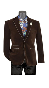 Mens Brown Slim Fit Velvet Blazer