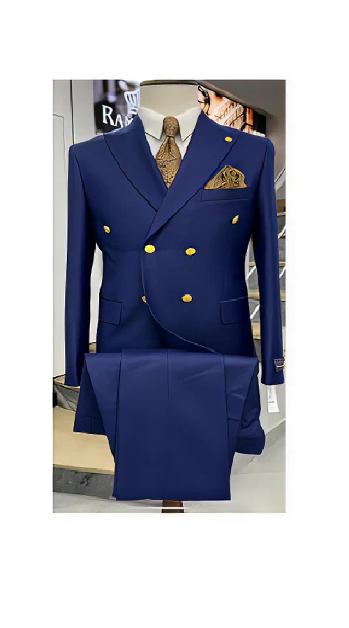 Mens Double Breasted Blazer - Wool Royal Blue Sport Coat With Gold Buttons - Image 9
