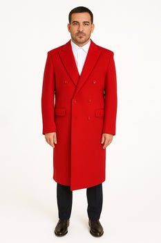 Mens Full Length and Cashmere Overcoat - Winter Topcoats - Red Coat
