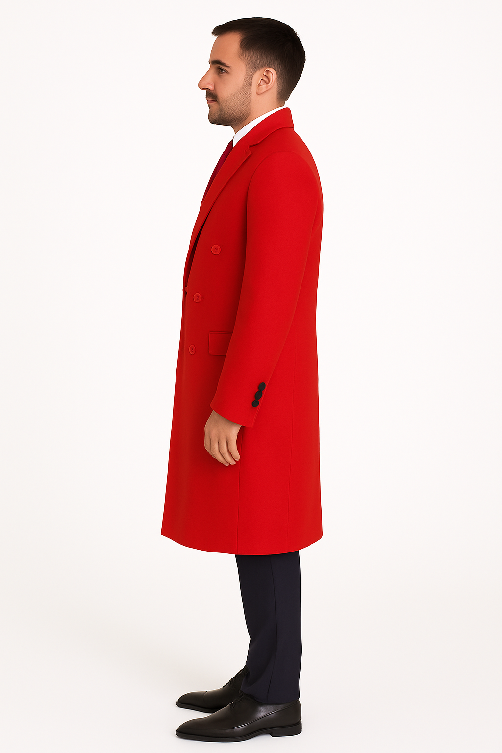 Mens Full Length and Cashmere Overcoat - Winter Topcoats - Red Coat - Image 4