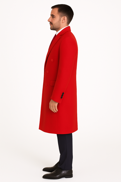 Mens Full Length and Cashmere Overcoat - Winter Topcoats - Red Coat - Image 4
