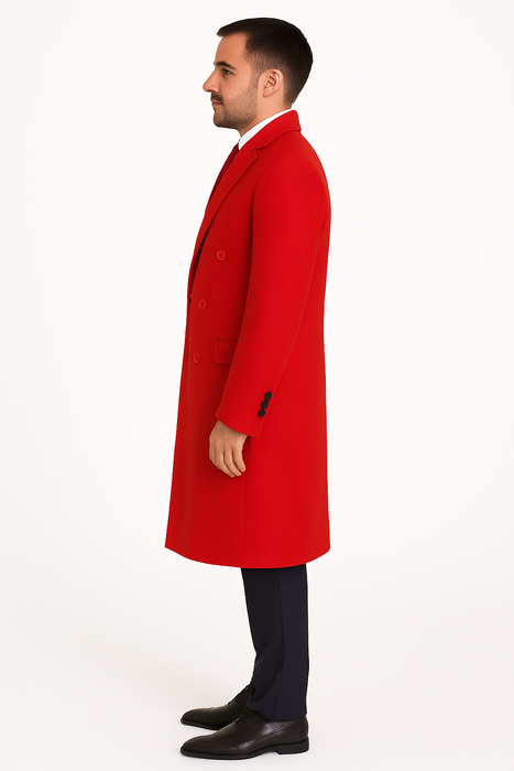 Mens Full Length and Cashmere Overcoat - Winter Topcoats - Red Coat