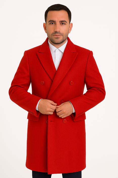 Mens Full Length and Cashmere Overcoat - Winter Topcoats - Red Coat