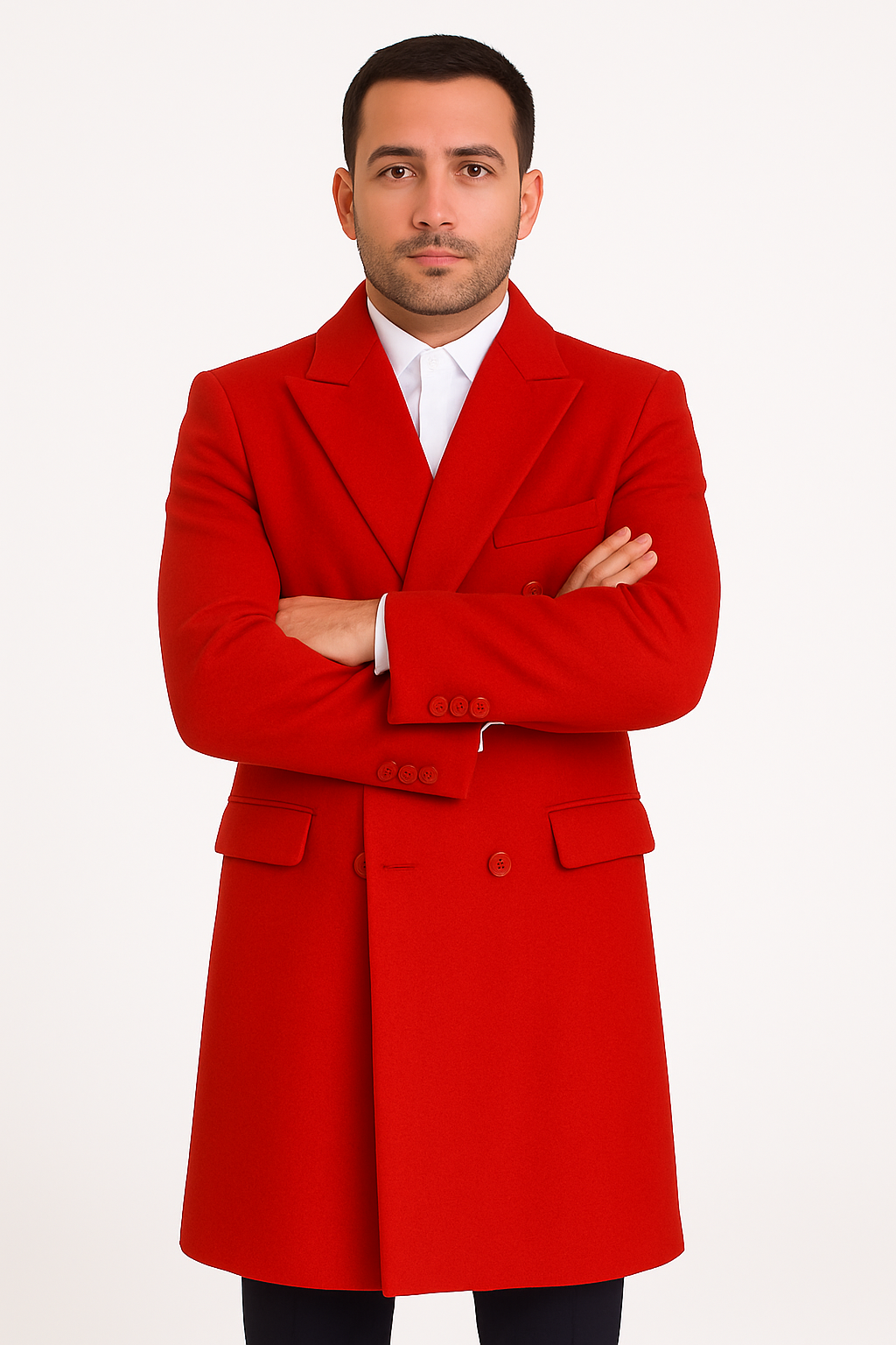 Mens Full Length and Cashmere Overcoat - Winter Topcoats - Red Coat - Image 8