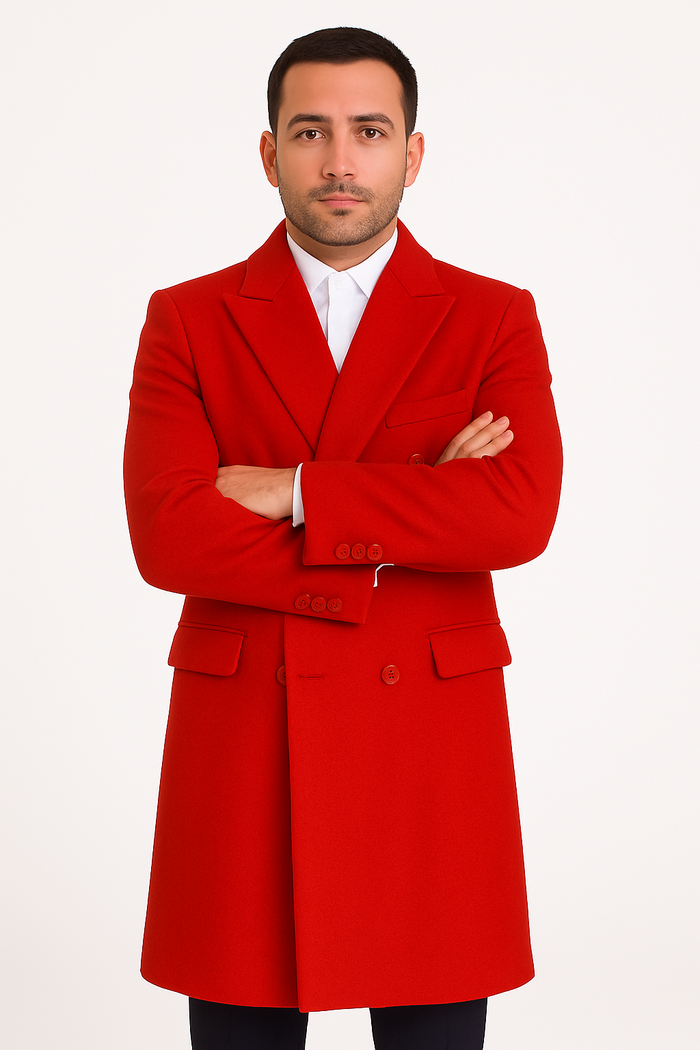Mens Full Length and Cashmere Overcoat - Winter Topcoats - Red Coat - Image 8