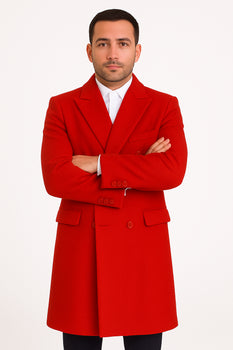 Mens Full Length and Cashmere Overcoat - Winter Topcoats - Red Coat - Image 8