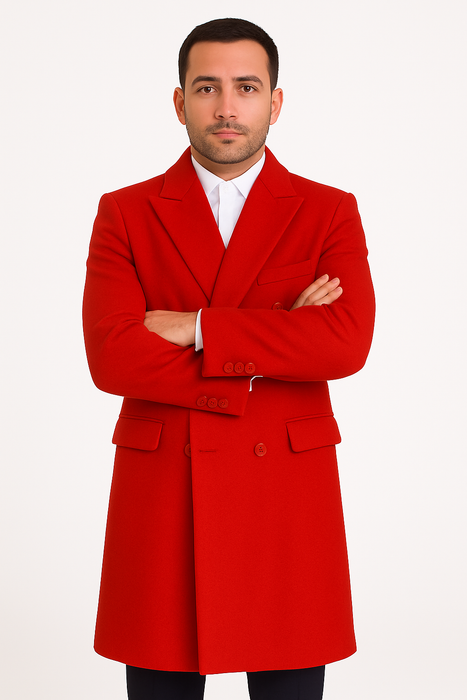 Mens Full Length and Cashmere Overcoat - Winter Topcoats - Red Coat