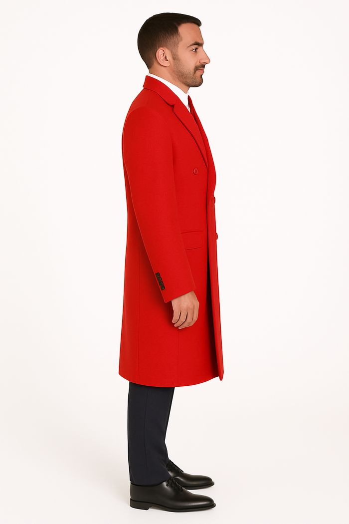 Mens Full Length and Cashmere Overcoat - Winter Topcoats - Red Coat - Image 2