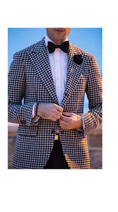 Mens Houndstooth Blazers Mens Two Button houndstooth checkered Designed  Black ~ White Blazer