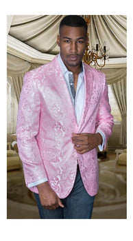 Mens Light Pink Tuxedo - White And Pink Paisley Sport Coat