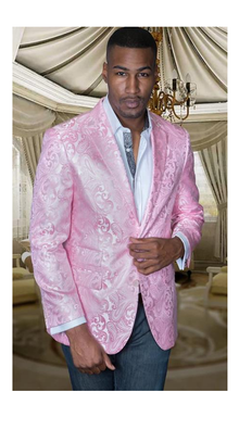 Mens Light Pink Tuxedo - White And Pink Paisley Sport Coat