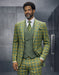 Men’s Blue and Gold Windowpane Plaid 3 Piece Wool Suit with Double Breasted Vest