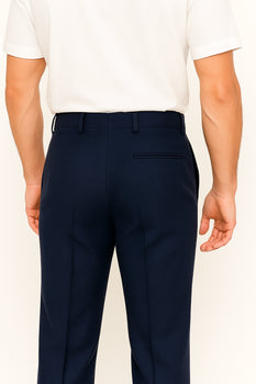 Mens Pleated Dress Pants Navy Blue Wide Leg Slacks Pleated Baggy Dress Trousers Unhemmed Unfinished Bottom