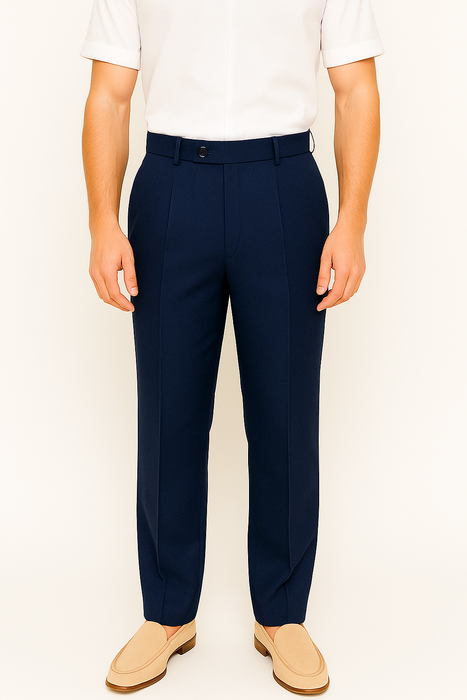 Mens Pleated Dress Pants Navy Blue Wide Leg Slacks Pleated Baggy Dress Trousers Unhemmed Unfinished Bottom