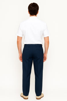 Mens Pleated Dress Pants Navy Blue Wide Leg Slacks Pleated Baggy Dress Trousers Unhemmed Unfinished Bottom