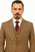 Mens Two Button Notch Label Tweed Suit Brown Herringbone