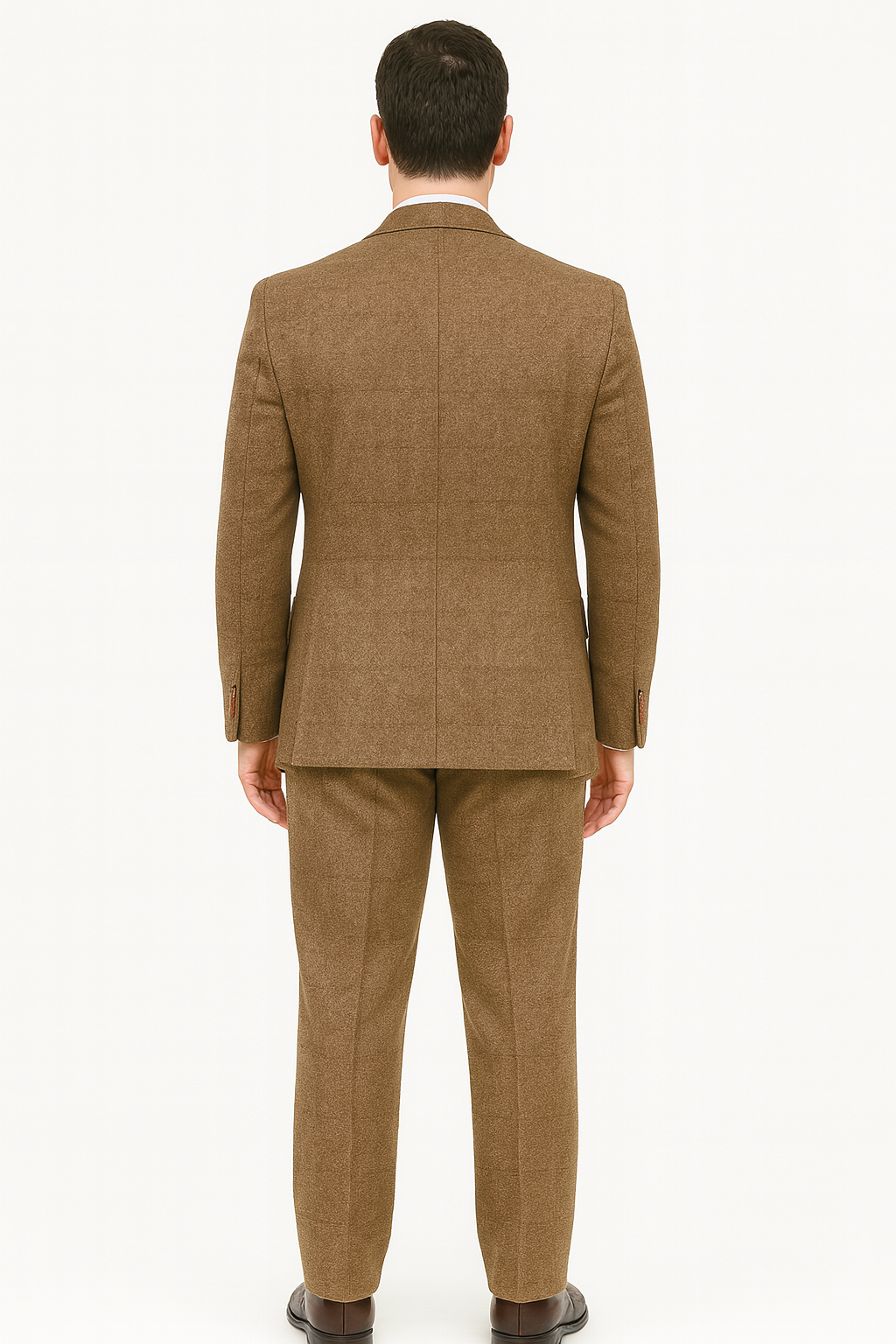 Mens Two Button Notch Label Tweed Suit Brown Herringbone