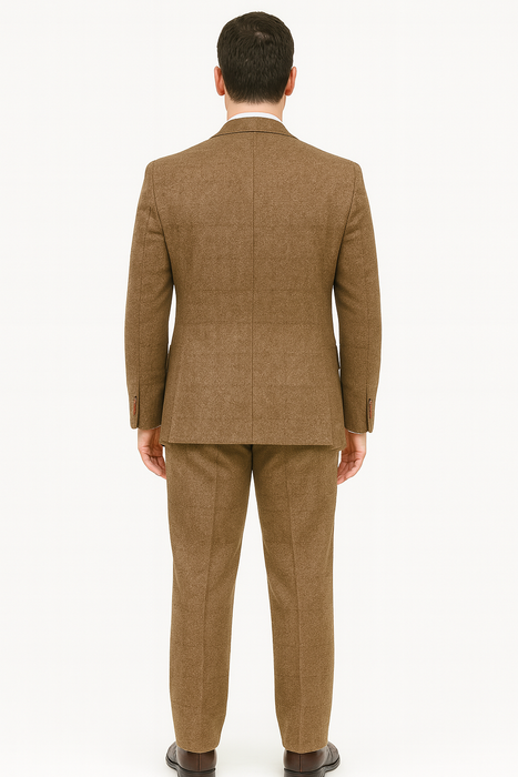 Mens Two Button Notch Label Tweed Suit Brown Herringbone