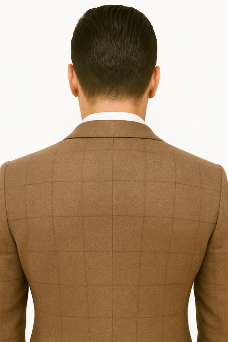 Mens Two Button Notch Label Tweed Suit Brown Herringbone
