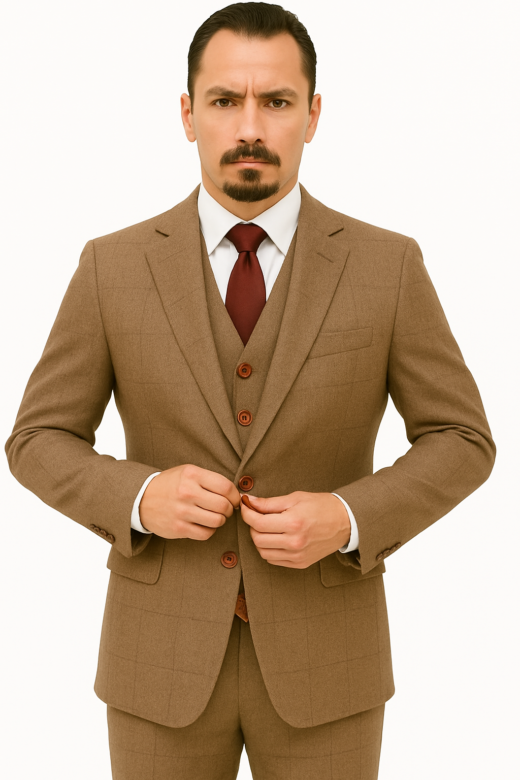 Mens Two Button Notch Label Tweed Suit Brown Herringbone