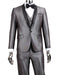 Mens 1 Button Shawl Lapel Vested Wedding | Prom Tuxedo in Silver Grey Sharkskin