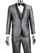 Mens 1 Button Shawl Lapel Vested Wedding | Prom Tuxedo in Silver Grey Sharkskin