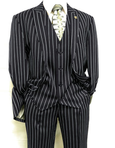 Mens 2 Button Gangster Pinstripe Suit in BLACK / GREY / NAVY / BURGUNDY
