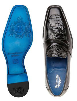 Belvedere Mens Alligator Dress Shoes Black Slip On Tornado - Image 2