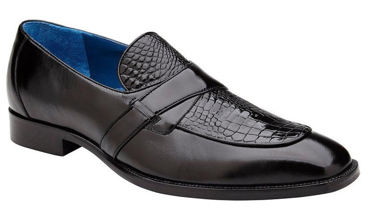Belvedere Mens Alligator Dress Shoes Black Slip On Tornado Black~ / 11.5M