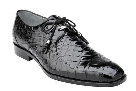 Belvedere Alligator Shoes Mens Black Italian Lace Up Lago