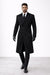 Mens Black James Bond Outfit Spectre Peak Lapel Double Breasted Bridge Long Coat