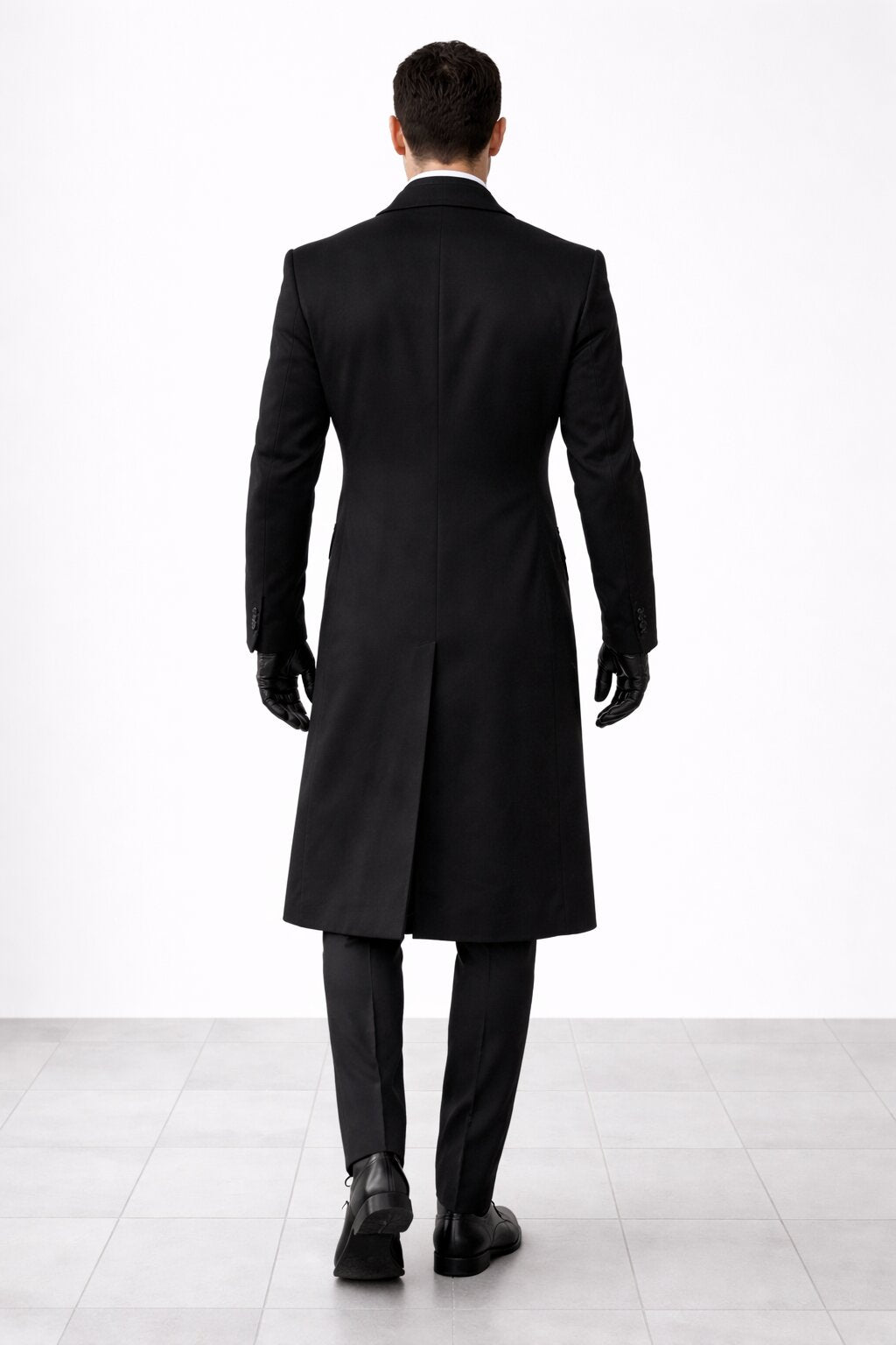 Mens Black James Bond Outfit Spectre Peak Lapel Double Breasted Bridge Long Coat