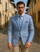 Mens Blazer - Cheap Priced Mens Sport Coat - Mens Classic Two Button Linen & Cotton Summer Sport Coat Blazer In Sky Blue Houndstooth