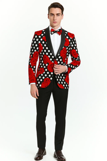 Mens Plus Size Blazers - Large Mens Blazers Mens Black ~ Red ~ White Paisley Blazer - Big and Tall Sport Coat With Bowtie