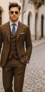 Mens Brown Linen Suit - Brown Summer Wedding Suit