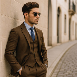 Mens Brown Linen Suit - Brown Summer Wedding Suit