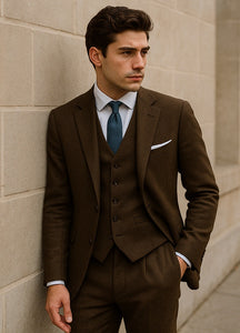 Mens Brown Linen Suit - Brown Summer Wedding Suit