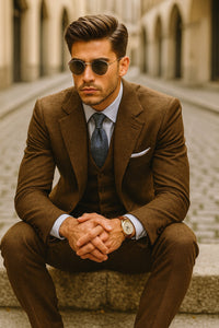Mens Brown Linen Suit - Brown Summer Wedding Suit