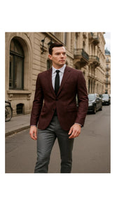 Mens Burgundy Paisley Tuxedo Blazer – Slim Fit Formal Dinner Jacket - Velvet Fabric - Slim Fitted