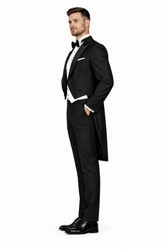Mens Classic Black Tail Tuxedo with White Vest