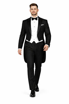 Mens Classic Black Tail Tuxedo with White Vest