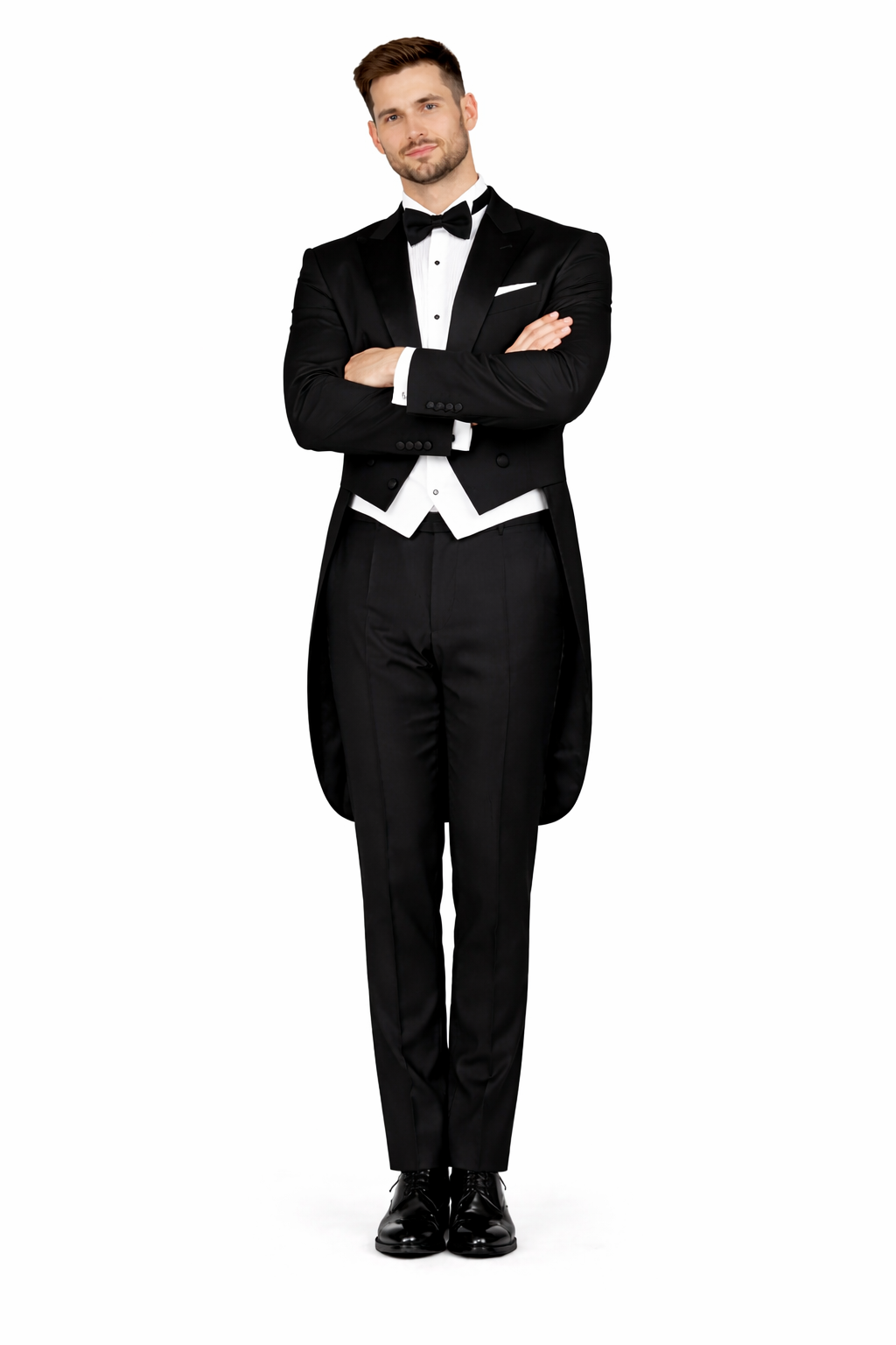 Mens Classic Black Tail Tuxedo with White Vest