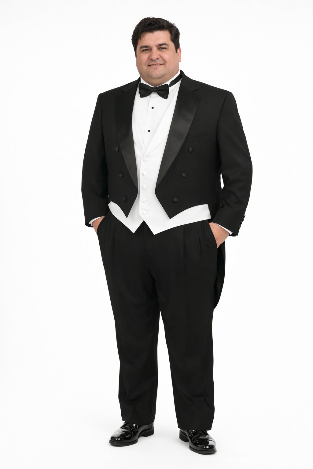 Mens Classic Black Tail Tuxedo with White Vest