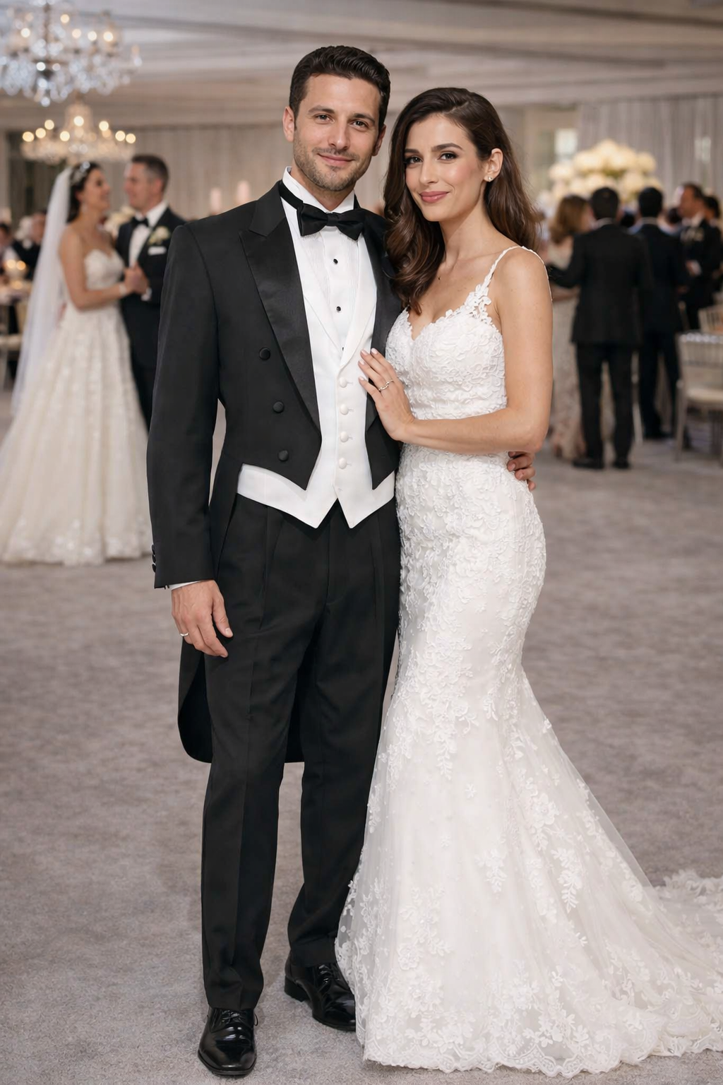 Mens Classic Black Tail Tuxedo with White Vest