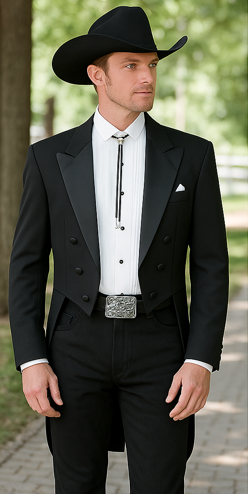 Mens Classic Western Cowboy Tail Tuxedo in Black