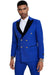Mens Double Breasted Wedding Suit With Velvet Peak Lapel and Gold Buttons in Royal Blue
