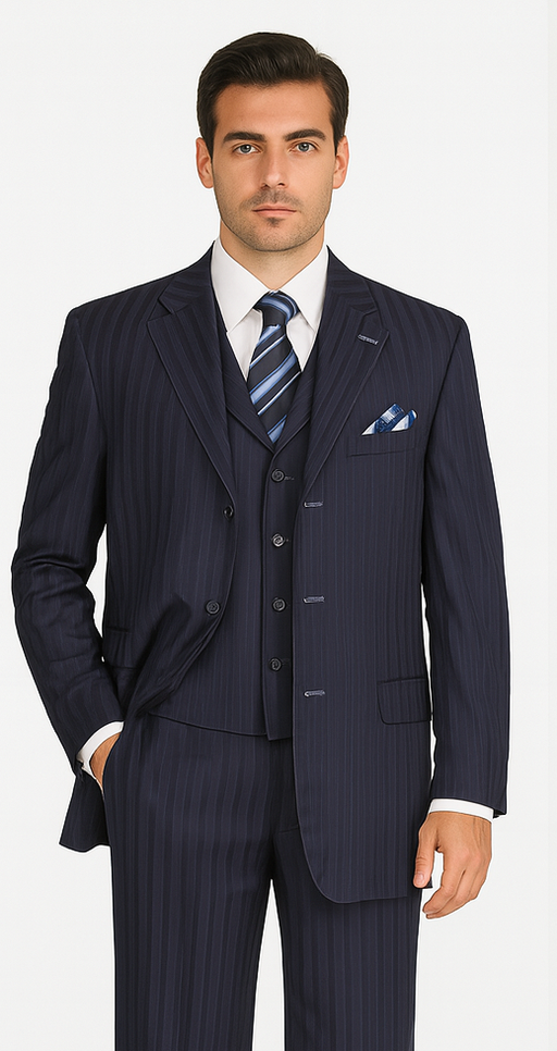 Mens Fancy Stripe High Fashion Suit with Vest and Pants