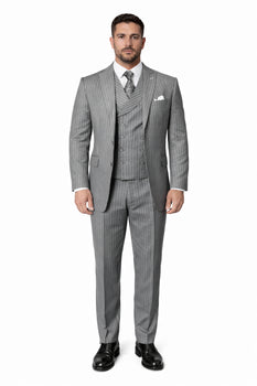 Mens Gangster Pinstripe 2 Button Double Breasted Vest Suit in Black