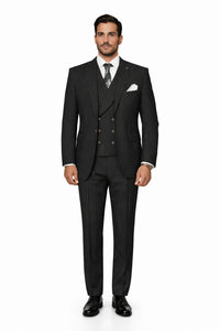 Mens Gangster Pinstripe 2 Button Double Breasted Vest Suit in Black